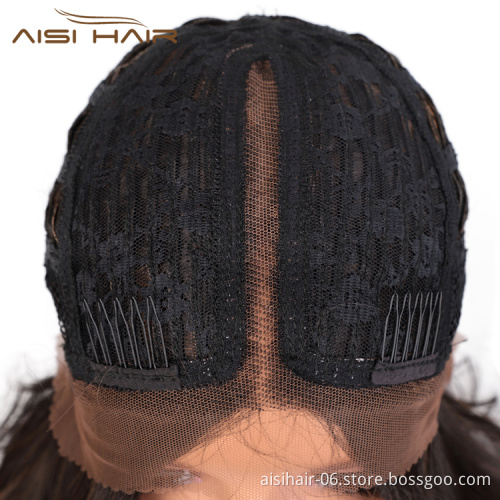 Aisi Hair 24 Inch Long Wavy Mixed Brown Wig Body Wave Swiss Lace Wig Middle Part Cheap  Lace Front Wigs For Black Women